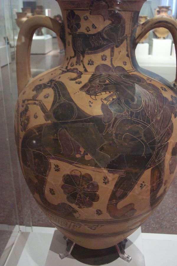 Black-figure painting of the Chimera on an Attic vase